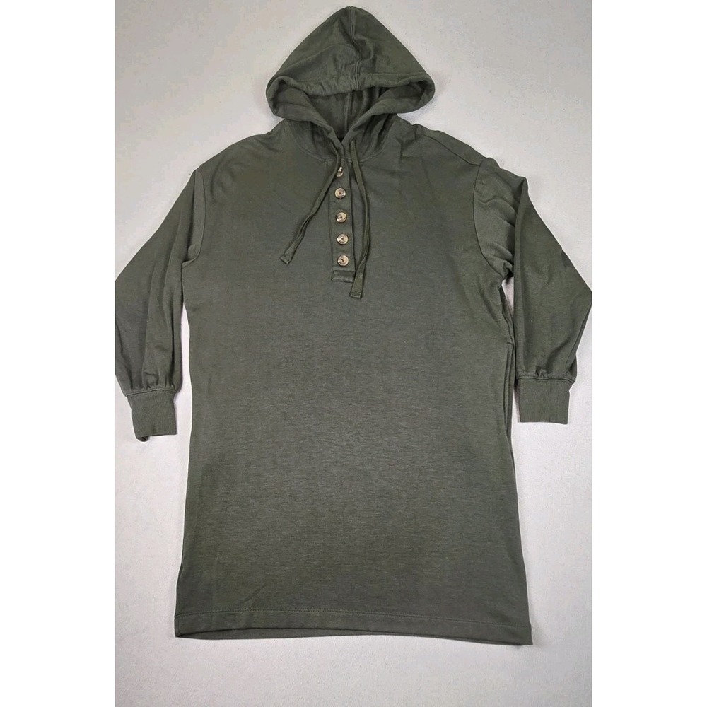Lou & Grey Signaturesoft Hooded‎ Sweatshirt Dress Green Size Small